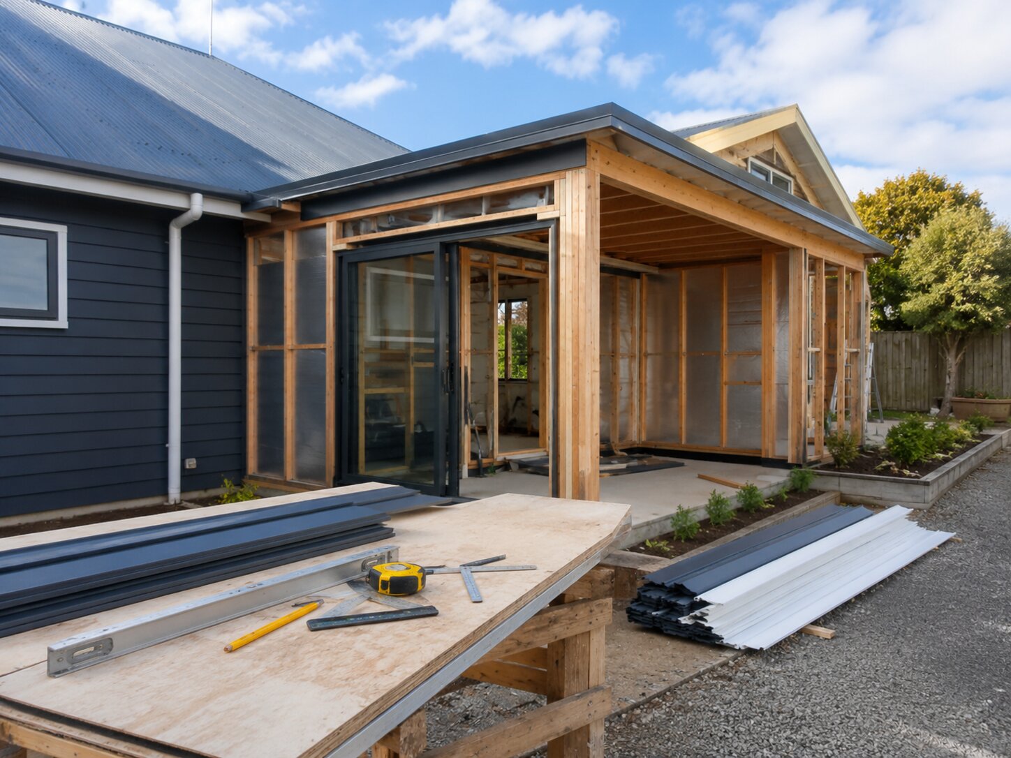 House extension with wall framing and new opening being constructed